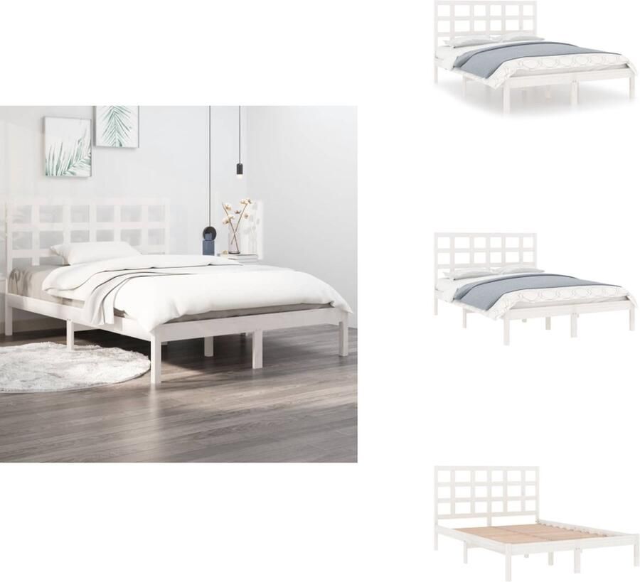 VidaXL Bedframe Grenenhouten Wit 205.5 x 205.5 x 31 cm 200 x 200 cm Montage vereist Bed