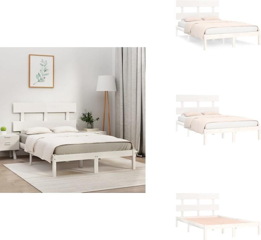 VidaXL Bedframe Hout Wit 205.5 x 205.5 x 31 cm Massief Grenenhout Multiplex Lattenbodem Bed - Foto 2