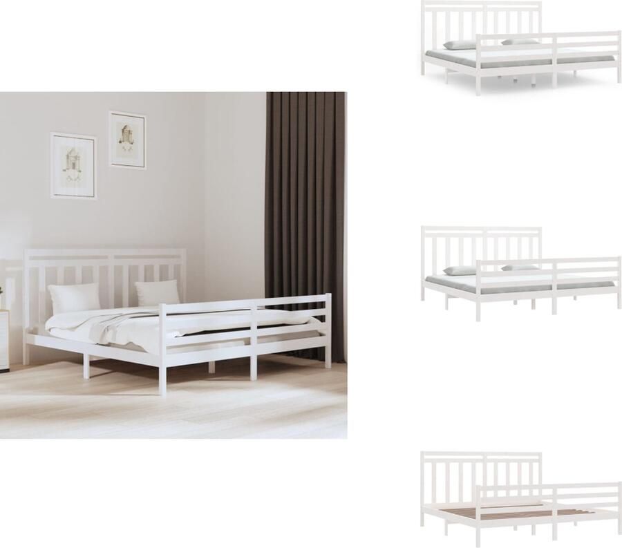 VidaXL Bedframe Hout Wit 205.5 x 205.5 x 31 cm Massief Grenenhout Multiplex Lattenbodem Bed - Foto 3