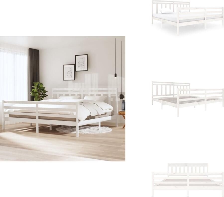 VidaXL Bedframe Hout Wit 205.5 x 205.5 x 31 cm Massief Grenenhout Multiplex Lattenbodem Bed - Foto 5