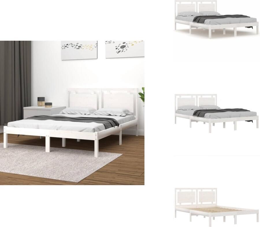 VidaXL Bedframe Hout Wit 205.5 x 205.5 x 31 cm Massief Grenenhout Multiplex Lattenbodem Bed - Foto 7