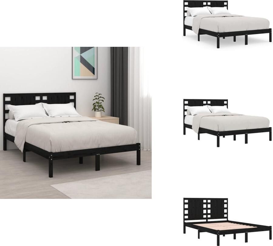 VidaXL Bedframe Grenenhout 195.5 x 126 x 100 cm (L x B x H) Met lattenbodem Kleur- zwart Geschikt voor matras 120 x 190 cm Montage vereist Bed - Foto 2