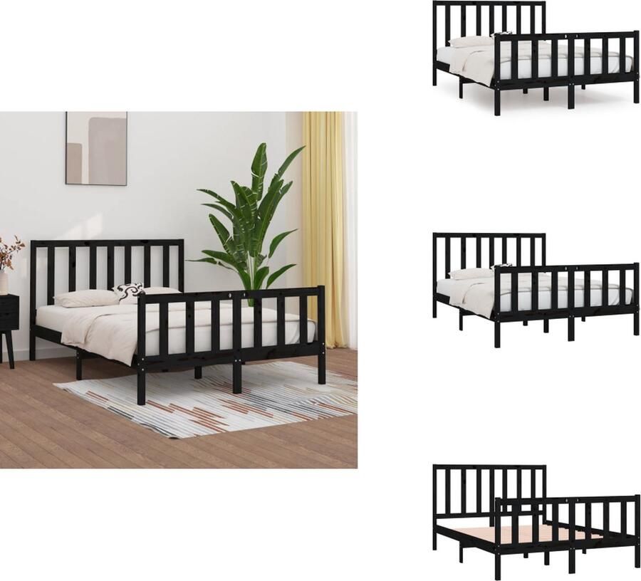 VidaXL Bedframe Grenenhout Zwart 195.5 x 125.5 x 69.5 cm (L x B x H) Matras 120 x 190 cm Multiplex lattenbodem Rustiek ontwerp Bed