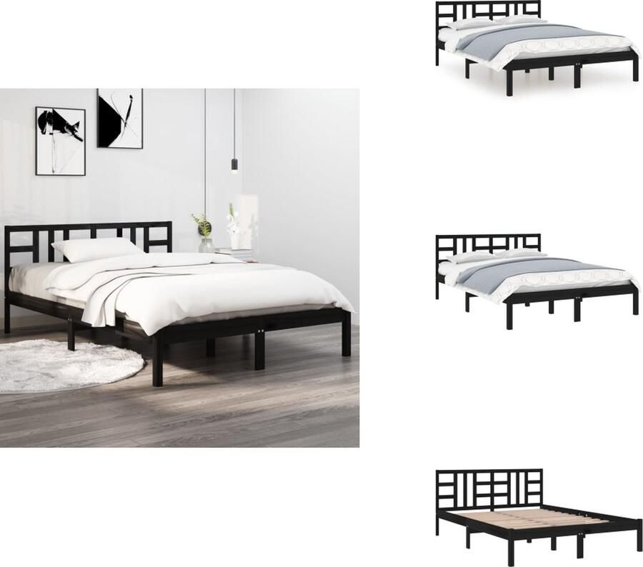 VidaXL Bedframe Grenenhout Zwart 195.5x125.5x31 cm Multiplex Lattenbodem 120x190 cm Matras Inclusief Hoofdeind Montage Vereist Bed
