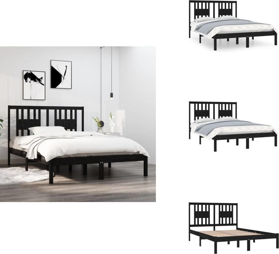 VidaXL Bedframe Grenenhout 195.5 x 126 x 100 cm (L x B x H) Met lattenbodem Kleur- zwart Geschikt voor matras 120 x 190 cm Montage vereist Bed