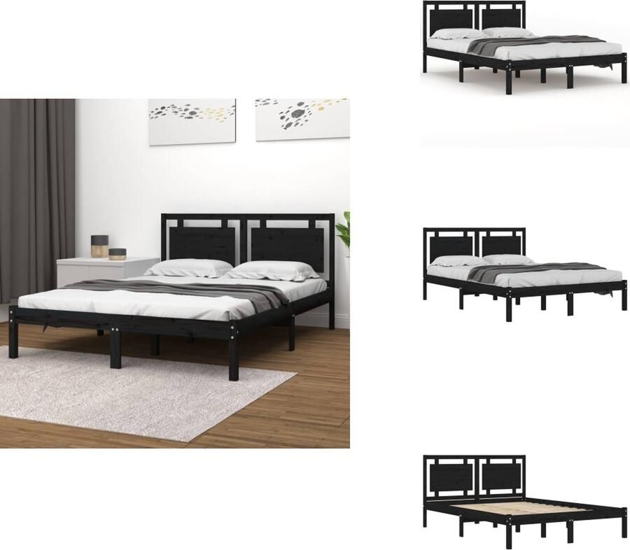 VidaXL Bedframe Bedframes Tweepersoonsbed Bed Bedframe massief hout zwart 120x190 cm 4FT Small Double