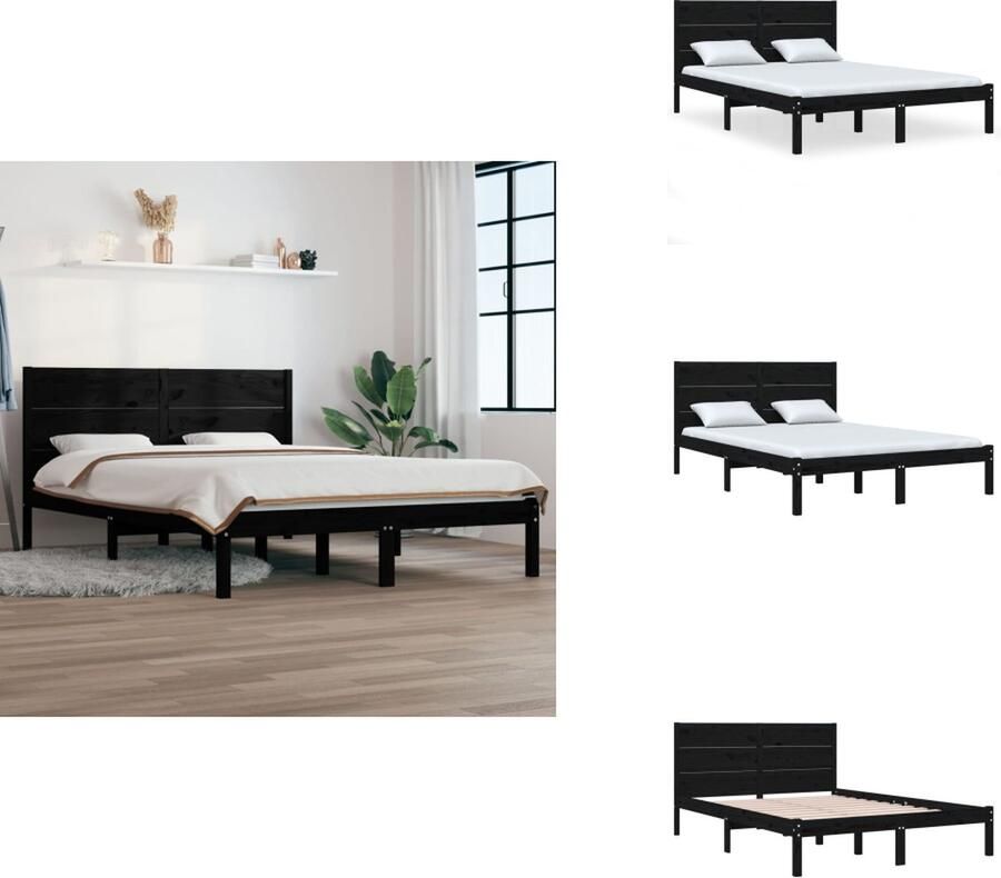 VidaXL Bedframe Bedframes Tweepersoonsbed Bed Bedframe massief hout zwart 120x190 cm 4FT Small Double