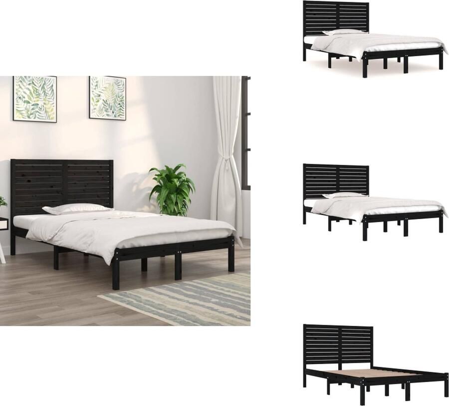 VidaXL Bedframe Zwart Massief Grenenhout 195.5 x 126 x 100 cm (L x B x H) Geschikt voor 120 x 190 cm Matras (4FT Small Double) Bed