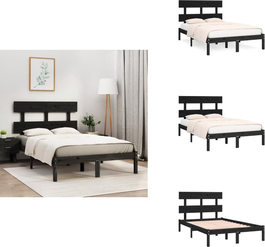 VidaXL Bedframe Bedframes Tweepersoonsbed Bed Bedframe massief hout zwart 120x200 cm