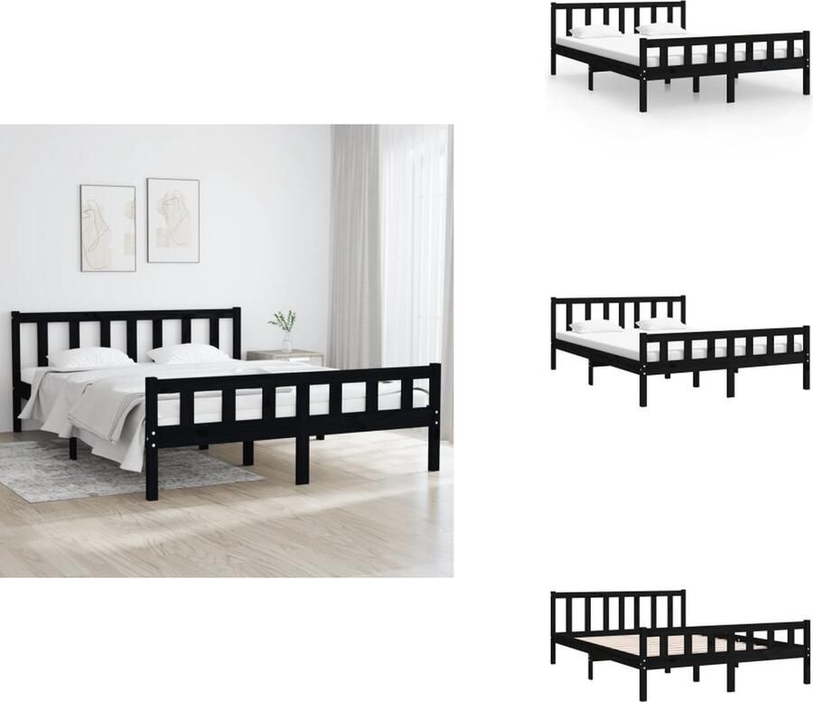 VidaXL Bedframe Bedframes Tweepersoonsbed Bed Bedframe massief hout zwart 120x200 cm - Foto 2