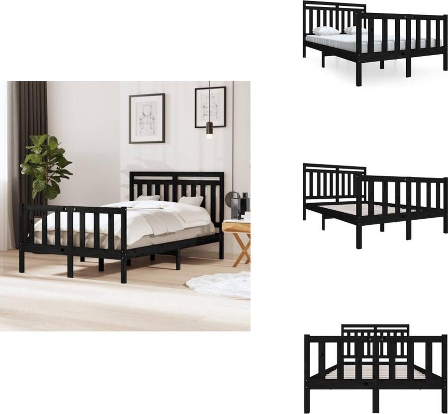 VidaXL Bedframe Bedframes Tweepersoonsbed Bed Bedframe massief hout zwart 120x200 cm