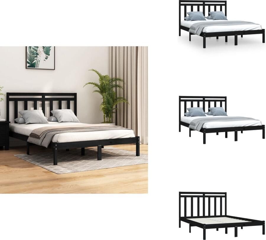 VidaXL Bedframe Bedframes Tweepersoonsbed Bed Bedframe massief hout zwart 120x200 cm