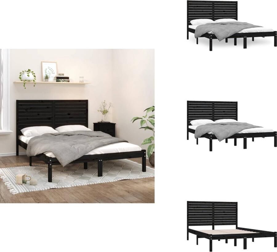 VidaXL Bedframe Bedframes Tweepersoonsbed Bed Bedframe massief hout zwart 120x200 cm