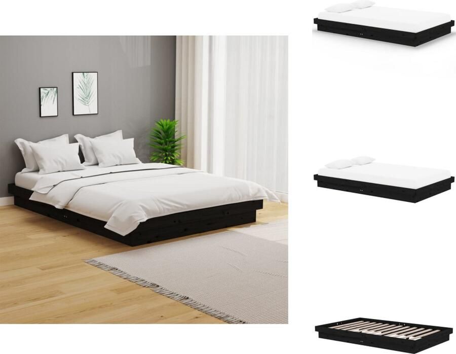 VidaXL Bedframe Bedframes Tweepersoonsbed Bed Bedframe massief hout zwart 120x200 cm - Foto 3