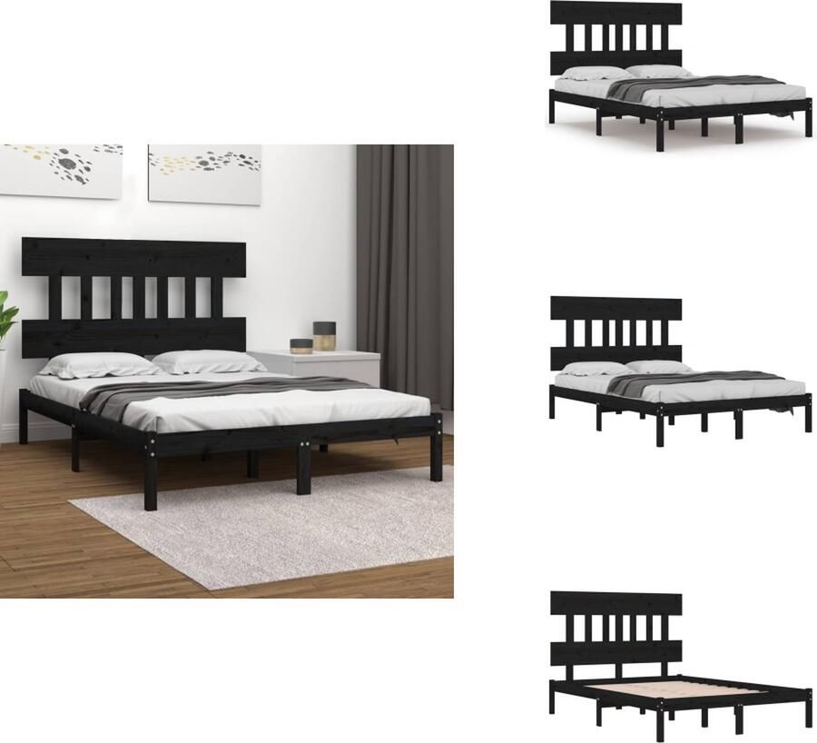 VidaXL Bedframe Bedframes Tweepersoonsbed Bed Bedframe massief hout zwart 135x190 cm