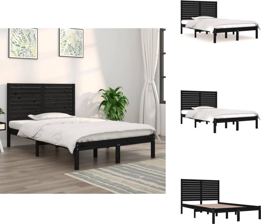 VidaXL -Bedframe-massief-hout-zwart-135x190-cm-4FT6-Double - Foto 2