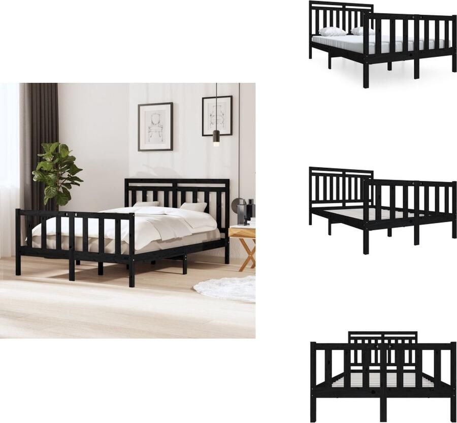 VidaXL Bedframe Bedframes Tweepersoonsbed Bed Bedframe massief hout zwart 140x190 cm