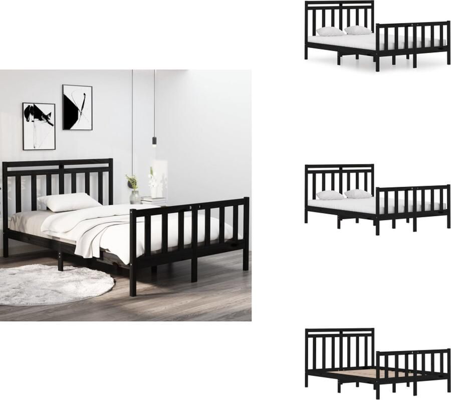 VidaXL Bedframe Classic Massief grenenhout Multiplex lattenbodem 195.5 x 145.5 x 69.5 cm Zwart Bed