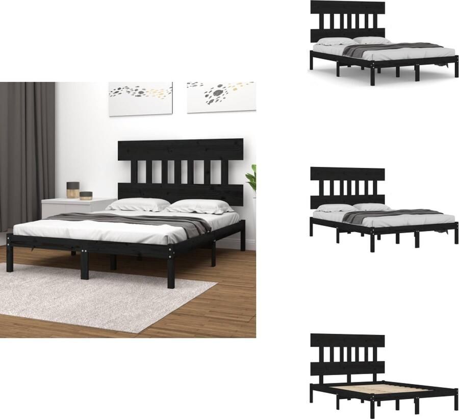 VidaXL Bedframe Houten 195.5 x 145.5 x 69.5 cm Zwart Geschikt voor matras 140 x 190 cm Montage vereist Bed