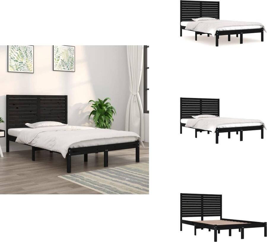VidaXL Bedframe Grenenhout Zwart 195.5 x 146 x 100 cm (L x B x H) Geschikt voor matrassen 140 x 190 cm Massief grenenhout Bed