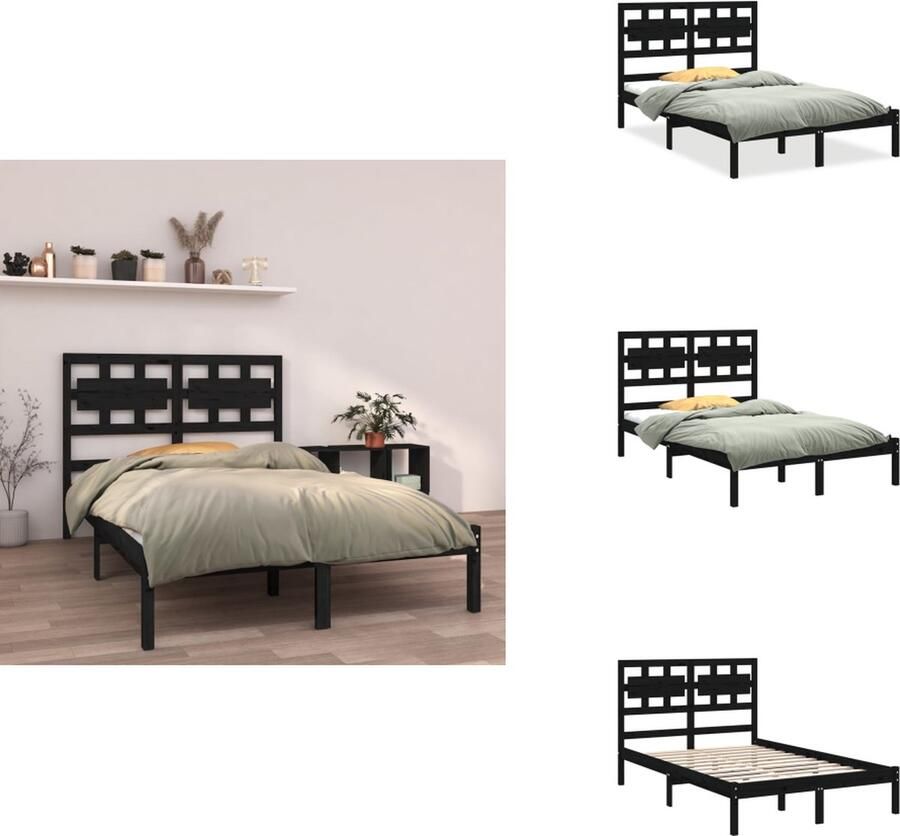 VidaXL Houten Bedframe Zwart Massief Grenenhout 205.5 x 146 x 100 cm 140 x 200 cm Montage vereist Bed