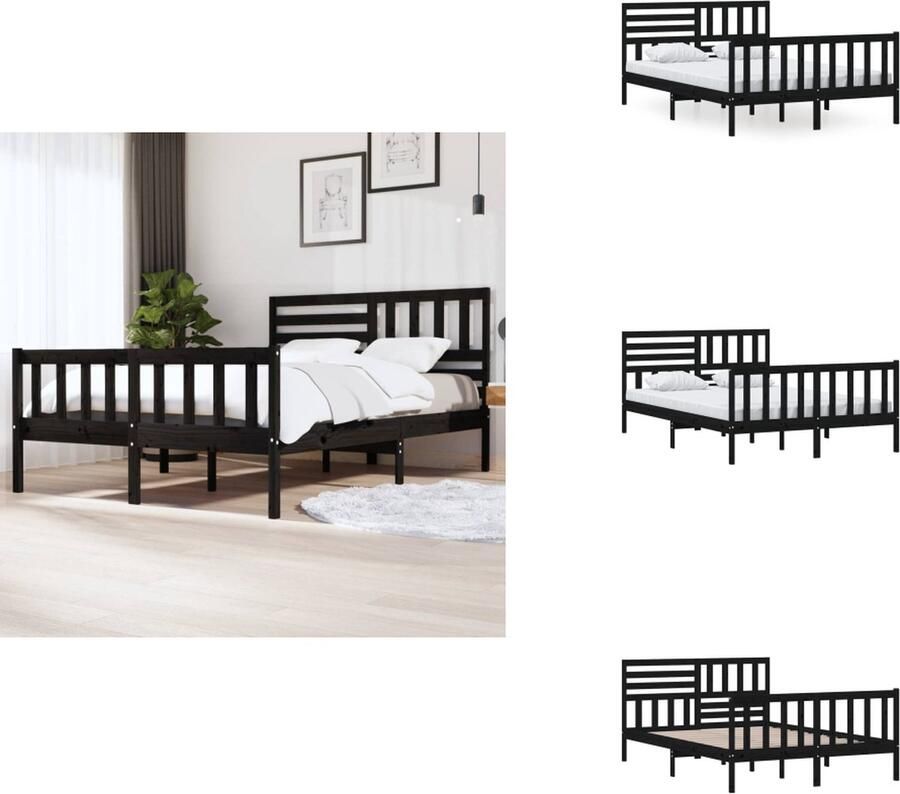 VidaXL Bedframe Bedframes Eenpersoonsbed Bed Bedframe massief grenenhout zwart 140x200 cm - Foto 4