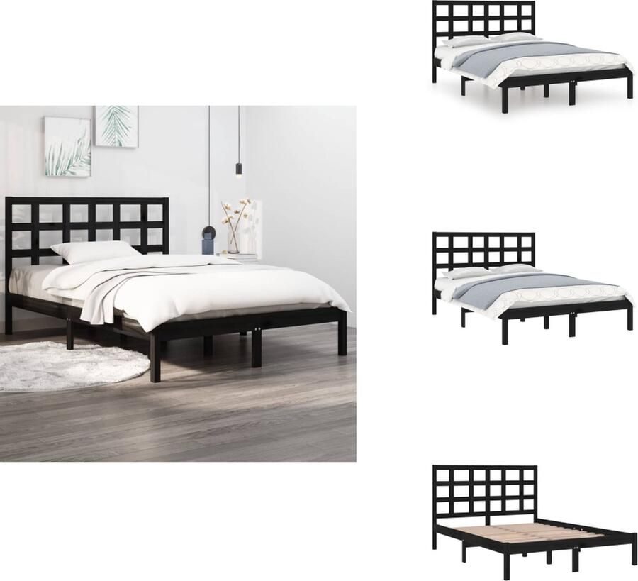 VidaXL Bedframe Grenenhout Zwart 205.5 x 125.5 x 31 cm Geschikt voor 120 x 200 cm matras Inclusief hoofdeind Bed
