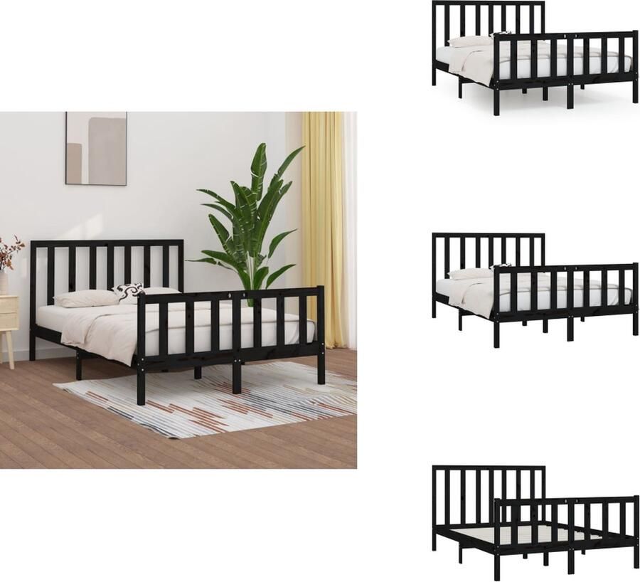 VidaXL Bedframe Bedframes Tweepersoonsbed Bed Bedframe massief hout zwart 150x200 cm 5FT King Size