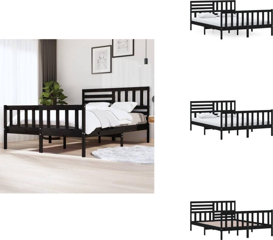 VidaXL Bedframe Bedframes Tweepersoonsbed Bed Bedframe massief hout zwart 150x200 cm 5FT King Size