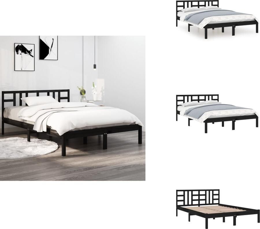VidaXL Houten Bedframe Grenenhout Multiplex Lattenbodem 205.5 x 185.5 x 31 cm 180 x 200 cm Zwart Bed