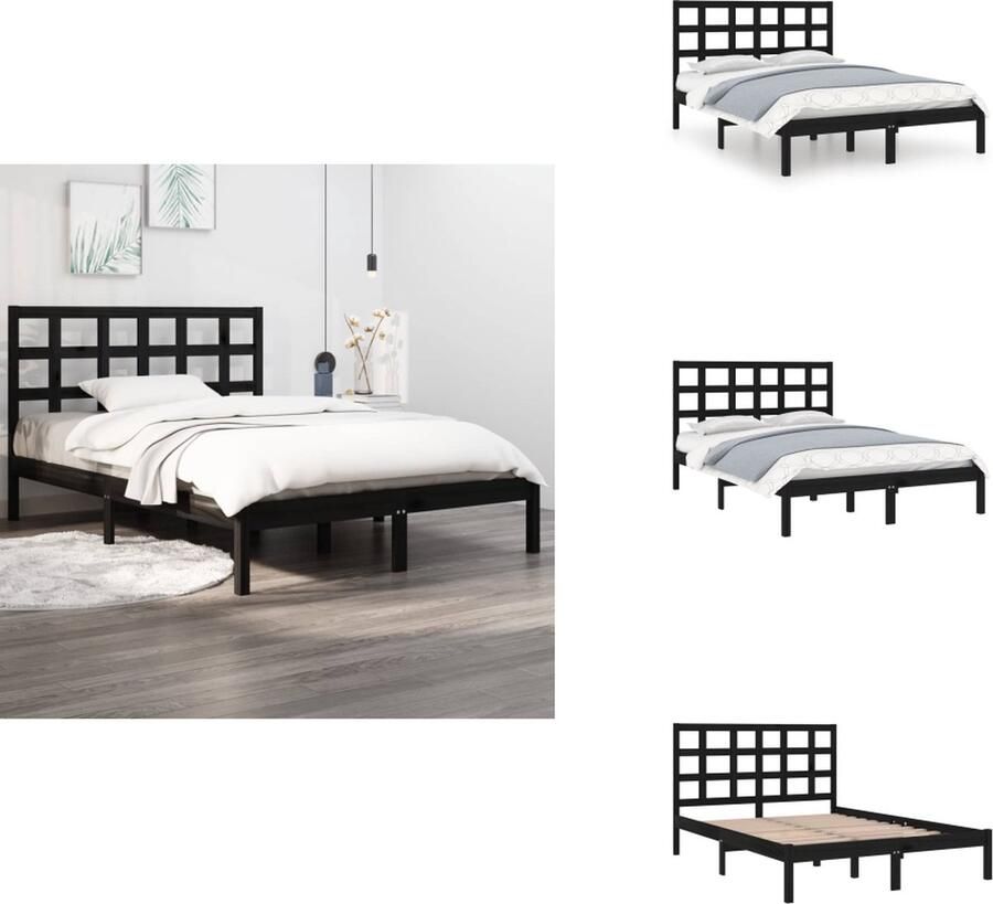 VidaXL Bedframe Bedframes Tweepersoonsbed Bed Bedframe massief hout zwart 180x200 cm