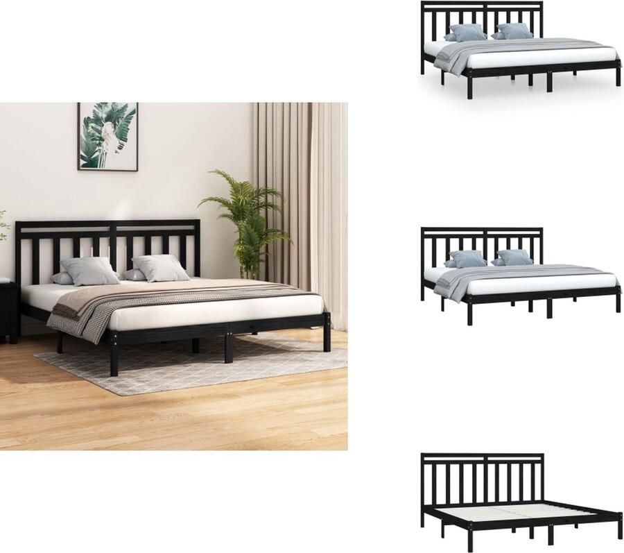 VidaXL Bedframe Bedframes Tweepersoonsbed Bed Bedframe massief hout zwart 180x200 cm Super King