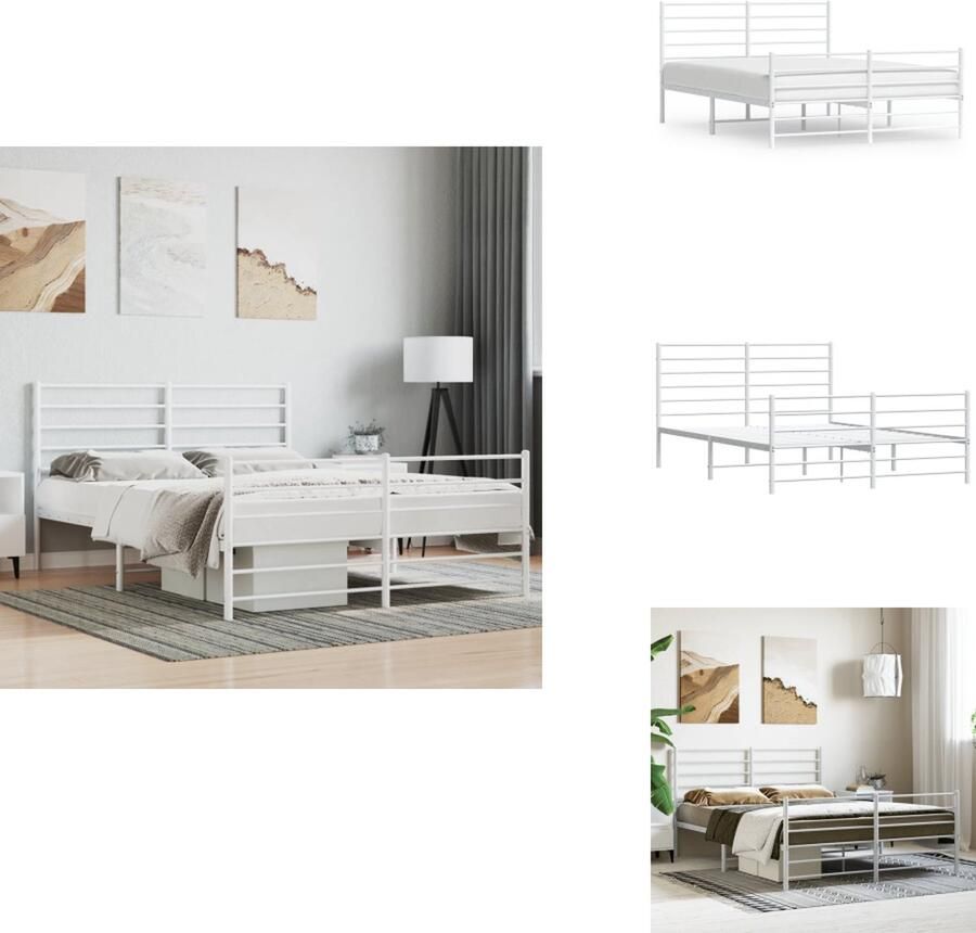 VidaXL Bedframe Bedframes Tweepersoonsbed Bed Bedframe met hoofd- en voeteneinde metaal wit 120 x 190 cm