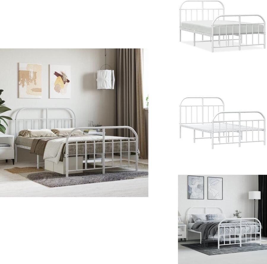 VidaXL Bedframe Klassiek Metalen constructie Metalen latten Extra opbergruimte Functioneel hoofd- en voeteneinde Wit 207 x 125 x 90 cm Bed