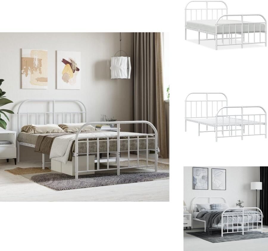 VidaXL Bedframe Bedframes Tweepersoonsbed Bed Bedframe met hoofd- en voeteneinde metaal wit 120 x 190 cm