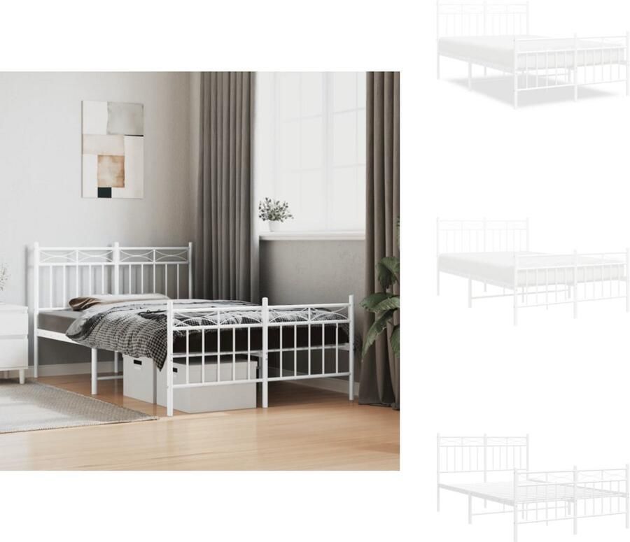 VidaXL Bedframe Klassiek Metalen constructie Metalen latten Extra opbergruimte Functioneel hoofd- en voeteneinde Wit 207 x 125 x 90 cm Bed - Foto 3