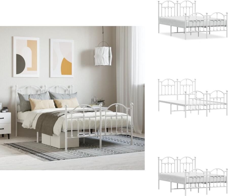 VidaXL Bedframe Bedframes Tweepersoonsbed Bed Bedframe met hoofd- en voeteneinde metaal wit 120 x 190 cm - Foto 3