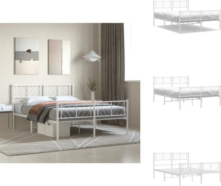 VidaXL Bedframe Klassiek Metalen constructie Metalen latten Extra opbergruimte Functioneel hoofd- en voeteneinde Wit 207 x 125 x 90 cm Bed - Foto 4