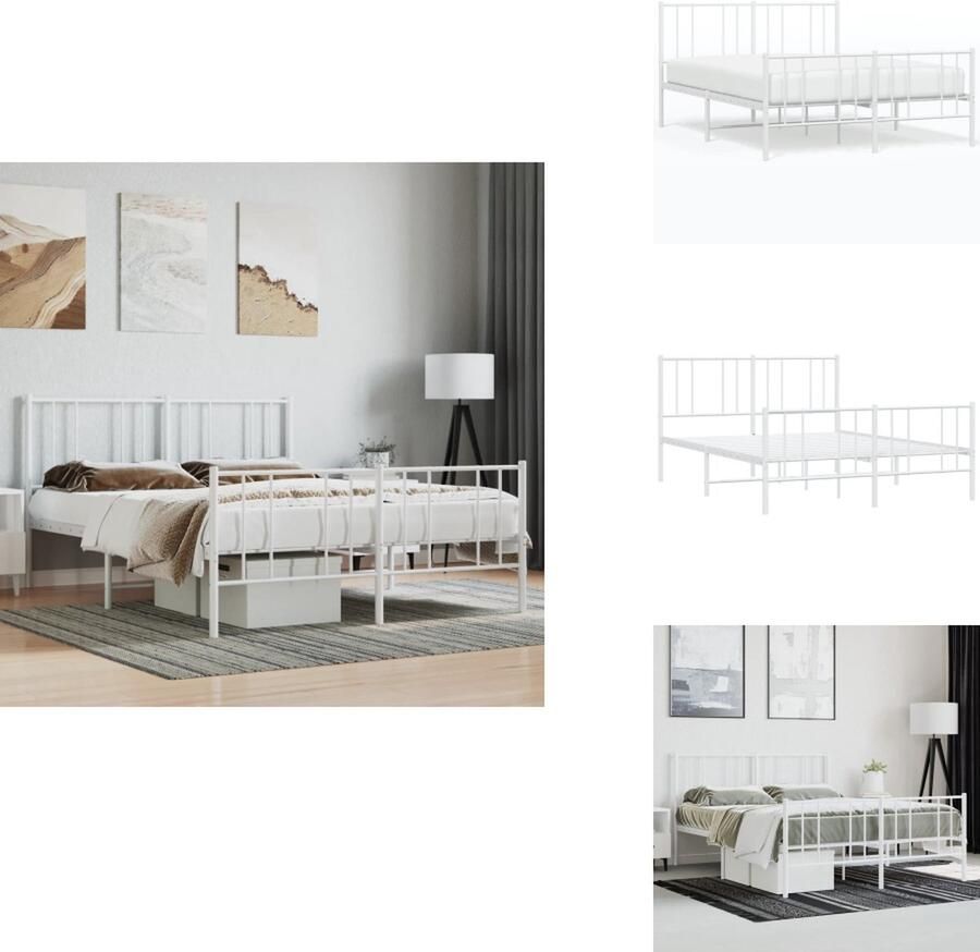VidaXL Bedframe Bedframes Tweepersoonsbed Bed Bedframe met hoofd- en voeteneinde metaal wit 135x190 cm - Foto 2
