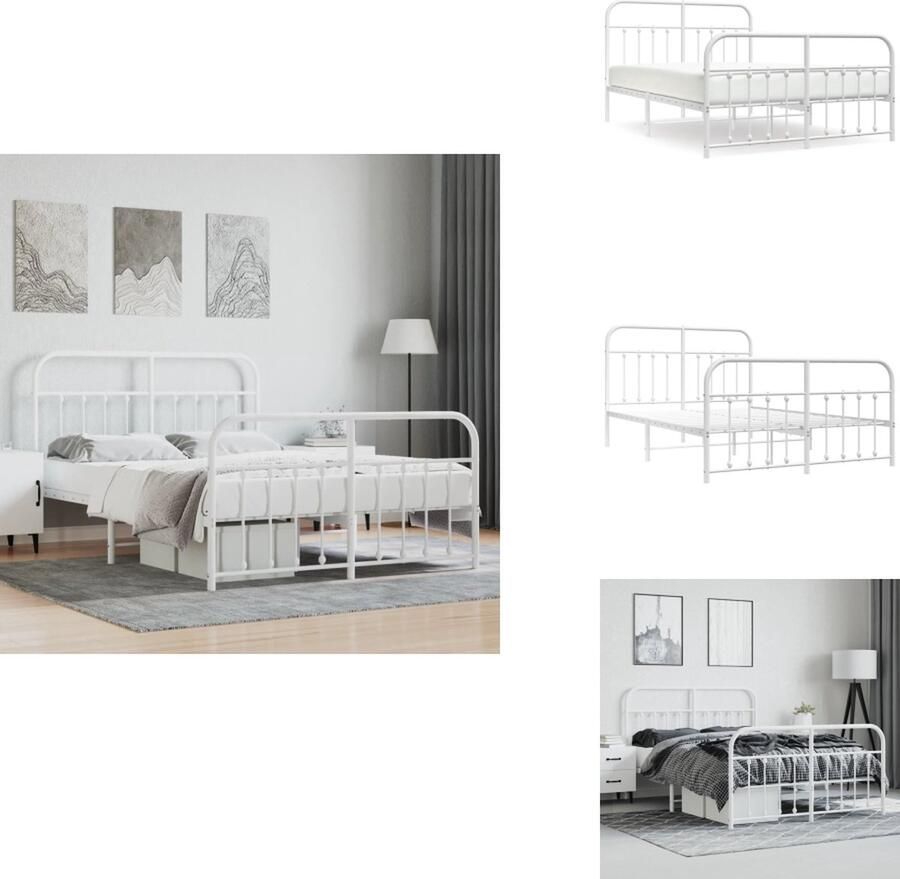 VidaXL Bedframe Bedframes Tweepersoonsbed Bed Bedframe met hoofd- en voeteneinde metaal wit 135x190 cm