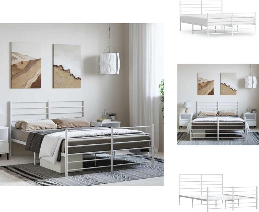 VidaXL Bedframe Bedframes Tweepersoonsbed Bed Bedframe met hoofd- en voeteneinde metaal wit 135x190 cm