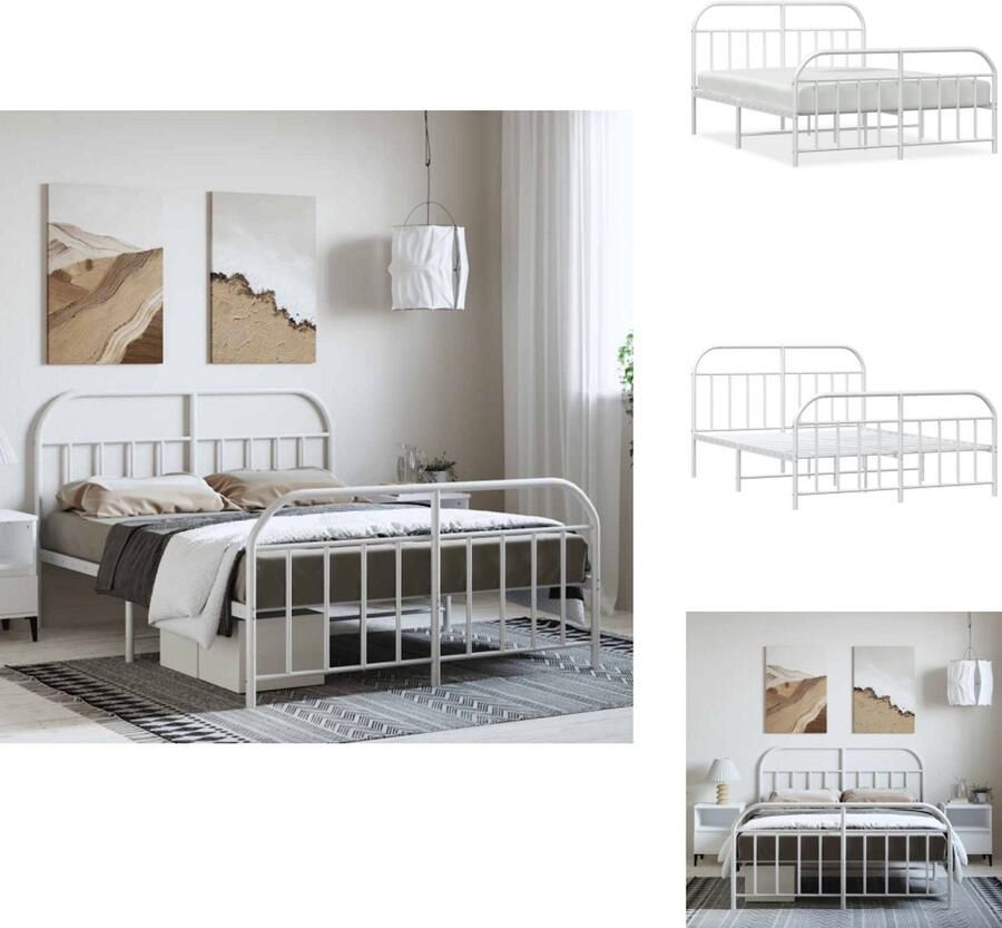 VidaXL Metalen Bedframe Klassiek Design Robuuste Constructie Extra opbergruimte Wit 196 x 142 x 100 cm Geschikt voor 135 x 190 cm matras (Montage vereist) Bed