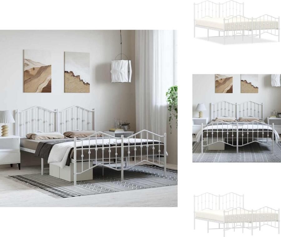 VidaXL Bedframe Bedframes Tweepersoonsbed Bed Bedframe met hoofd- en voeteneinde metaal wit 135x190 cm - Foto 5