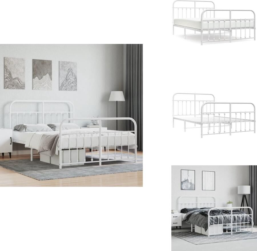 VidaXL Bedframe Classic Wit 196 x 146 x 90 cm Robuuste metalen constructie Metalen latten en poten Extra opbergruimte Functioneel hoofd- en voeteneinde Montage vereist Bed