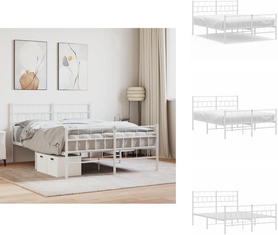 VidaXL Bedframe Classic Wit 196 x 146 x 90 cm Robuuste metalen constructie Metalen latten en poten Extra opbergruimte Functioneel hoofd- en voeteneinde Montage vereist Bed - Foto 4