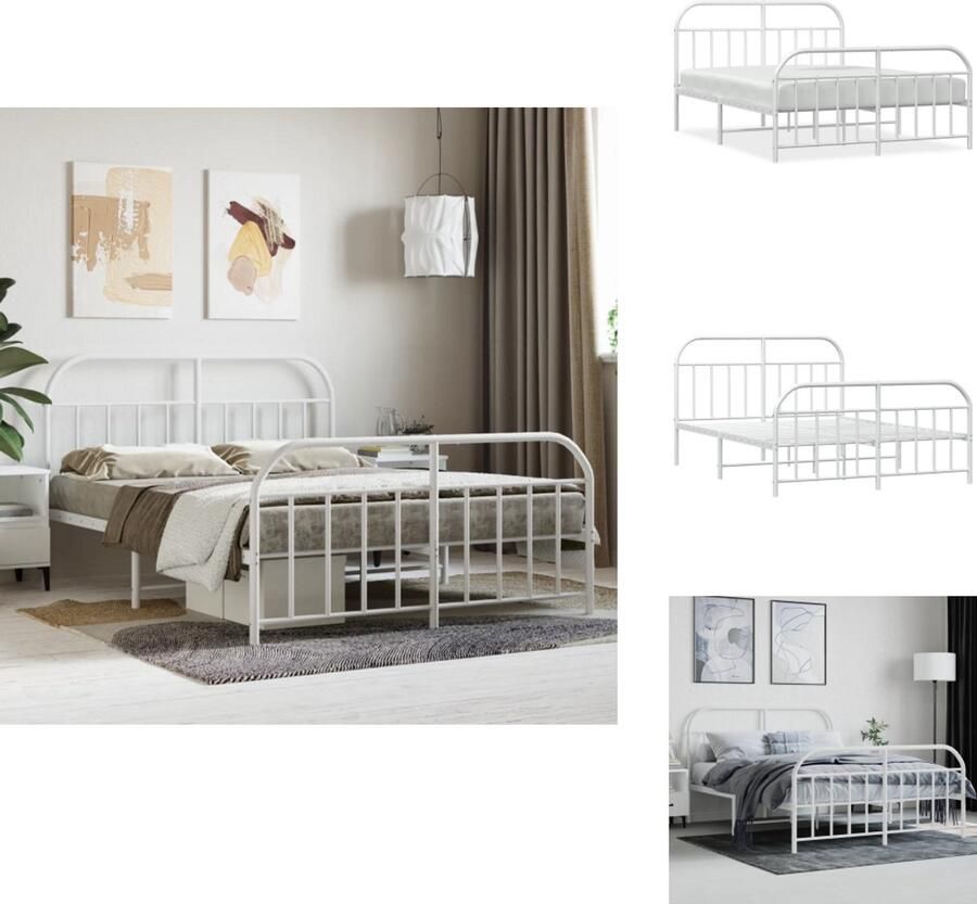 VidaXL Bedframe Bedframes Tweepersoonsbed Bed Bedframe met hoofd- en voeteneinde metaal wit 140x200 cm