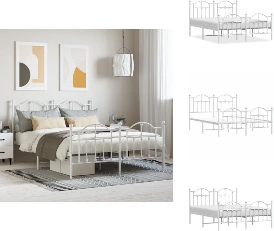 VidaXL Bedframe Bedframes Tweepersoonsbed Bed Bedframe met hoofd- en voeteneinde metaal wit 140x200 cm