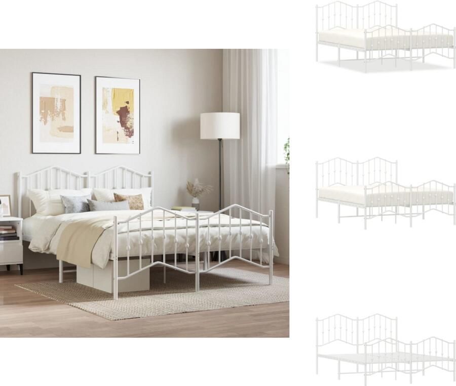 VidaXL Bedframe Classic Wit 196 x 146 x 90 cm Robuuste metalen constructie Metalen latten en poten Extra opbergruimte Functioneel hoofd- en voeteneinde Montage vereist Bed - Foto 3