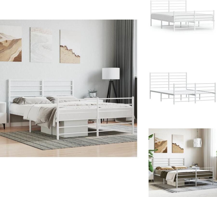 VidaXL Bedframe Classic Wit 196 x 146 x 90 cm Robuuste metalen constructie Metalen latten en poten Extra opbergruimte Functioneel hoofd- en voeteneinde Montage vereist Bed - Foto 2