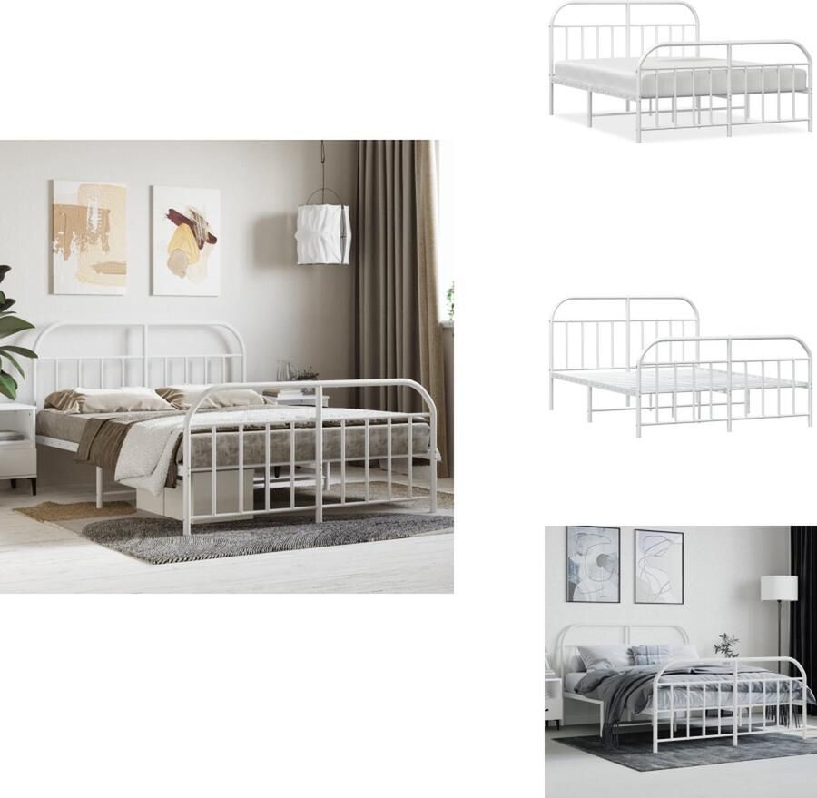 VidaXL Bedframe Bedframes Tweepersoonsbed Bed Bedframe met hoofd- en voeteneinde metaal wit 150x200 cm